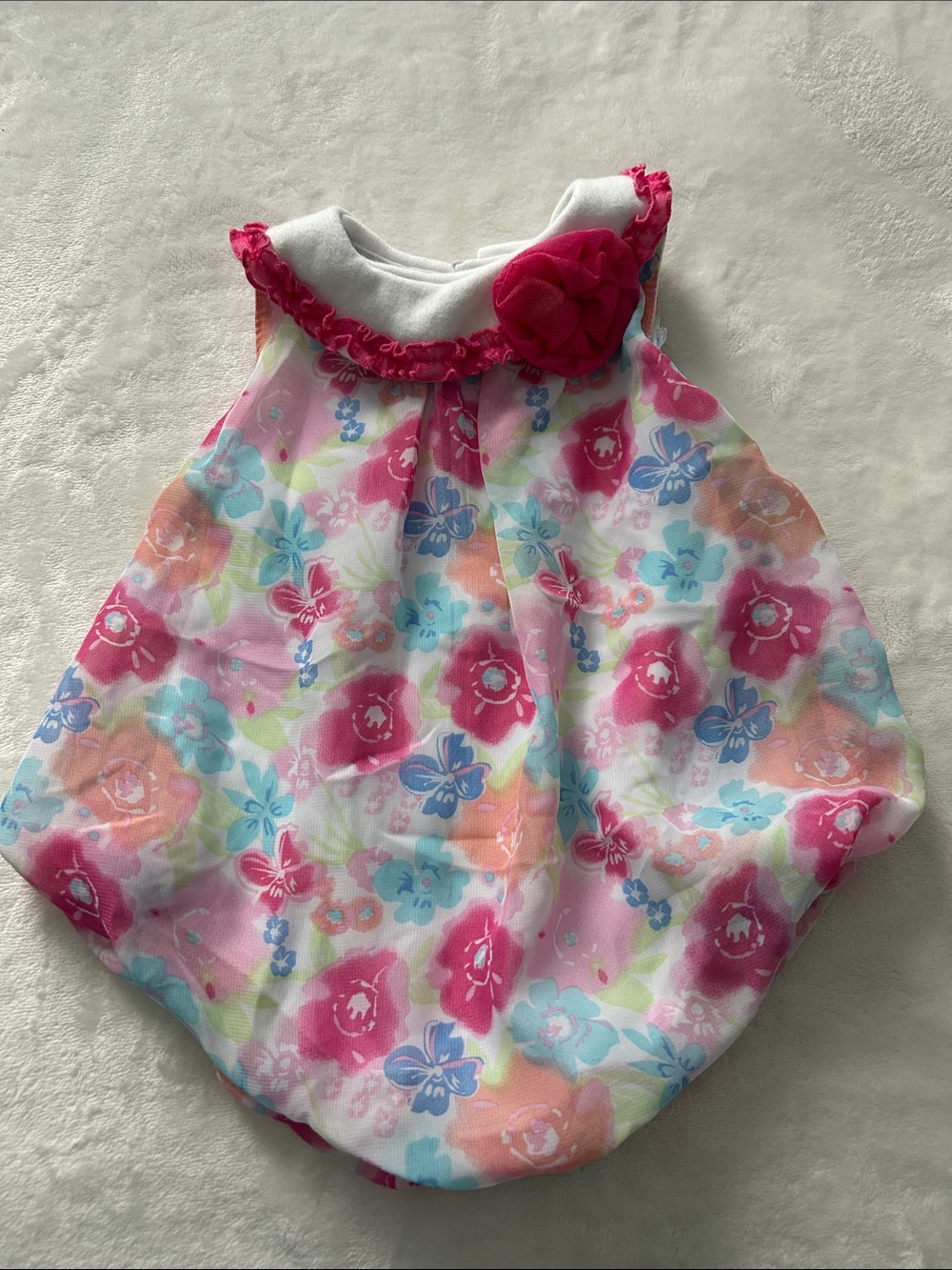 Baby Essentials Pink Floral Bubble Romper with Rosette